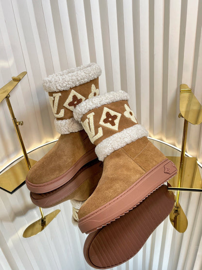 SNOWDROP FLAT ANKLE BOOTS IN CIDER BROWN SUEDE