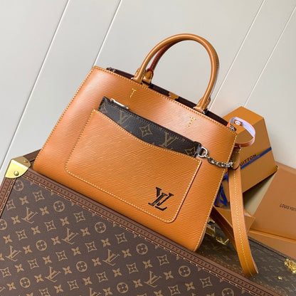 MARELLE TOTE BB BAG 30 IN BRONZE BROWN EPI GRAIN COWHIDE LEATHER