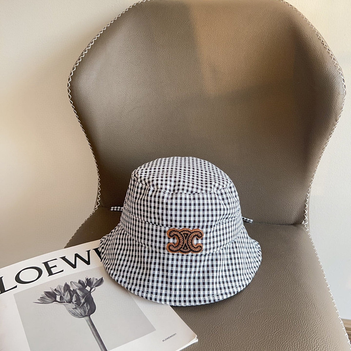 BUCKET HAT MODEL 652077 IN BLACK & WHITE GINGHAM FABRIC