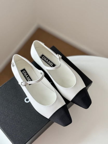 MARY JANE WHITE MIX BLACK CALFSKIN
