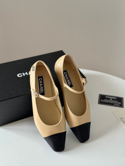 MARY JANE BEIGE CREAM MIX BLACK CALFSKIN