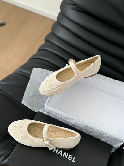 MARY JANE SHOES BEIGE CREAM CORDUROY TWILL FABRIC