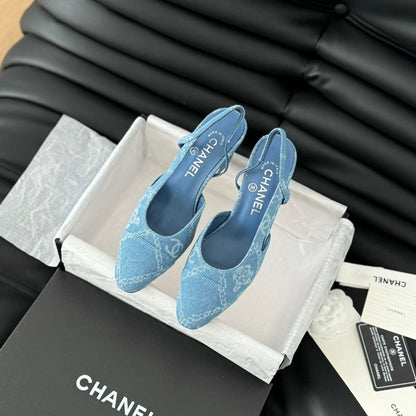 CLASSIC HIGH SLINGBACK CERULEAN BLUE CALFSKIN
