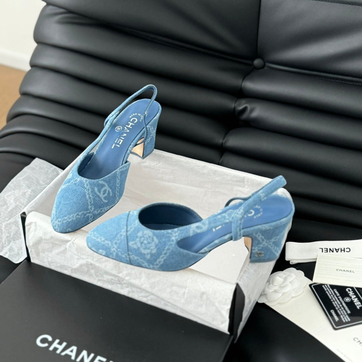 CLASSIC HIGH SLINGBACK CERULEAN BLUE CALFSKIN