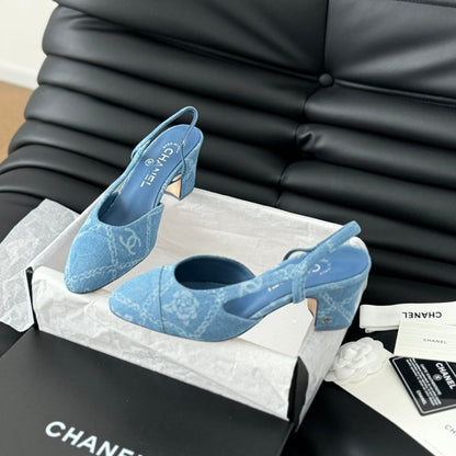 CLASSIC HIGH SLINGBACK CERULEAN BLUE CALFSKIN