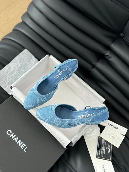 CLASSIC HIGH SLINGBACK CERULEAN BLUE CALFSKIN