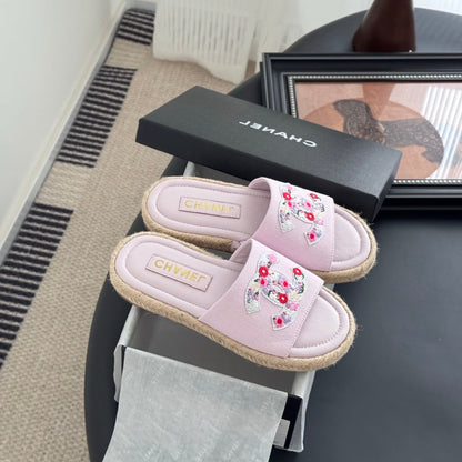 SLIPPERS IN LIGHT PINK SHEEPSKIN MIX FABRIC AND STRAPS BASE