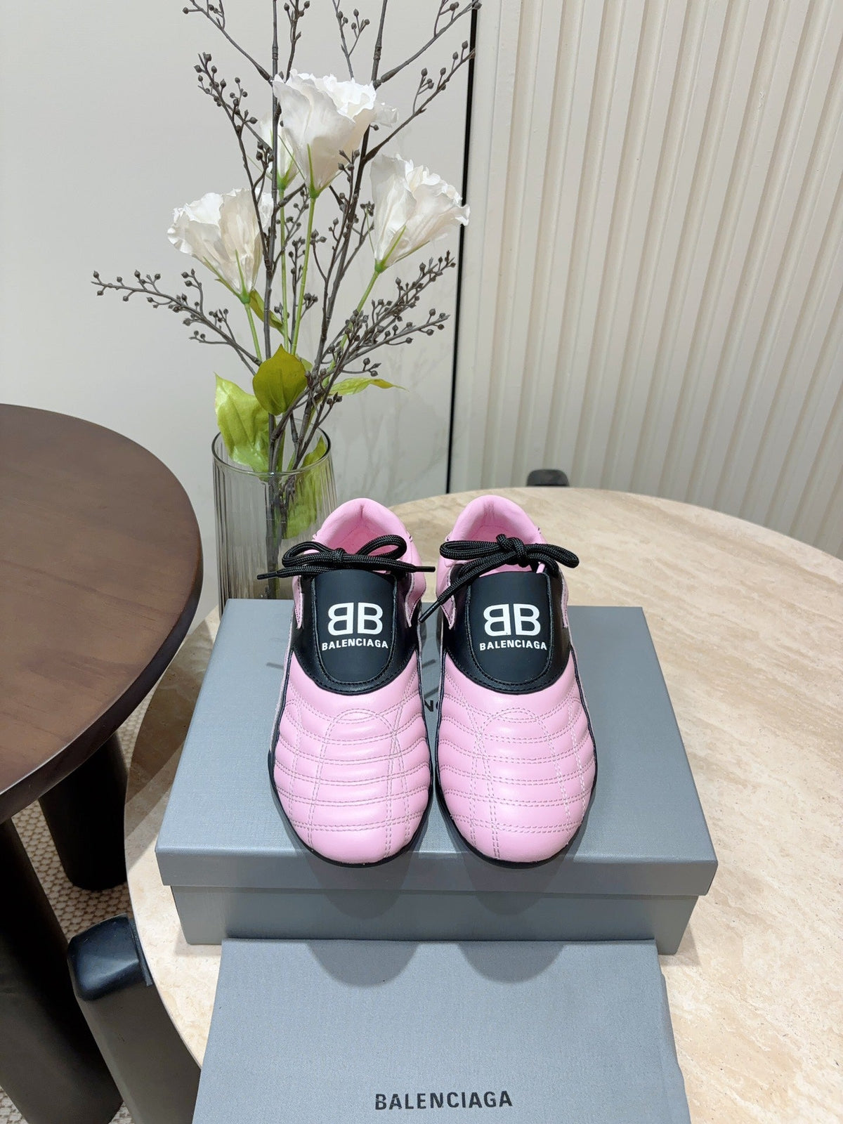 SOCCER SNEAKER IN PINK MIX BLACK QUILTED LAMBSKIN