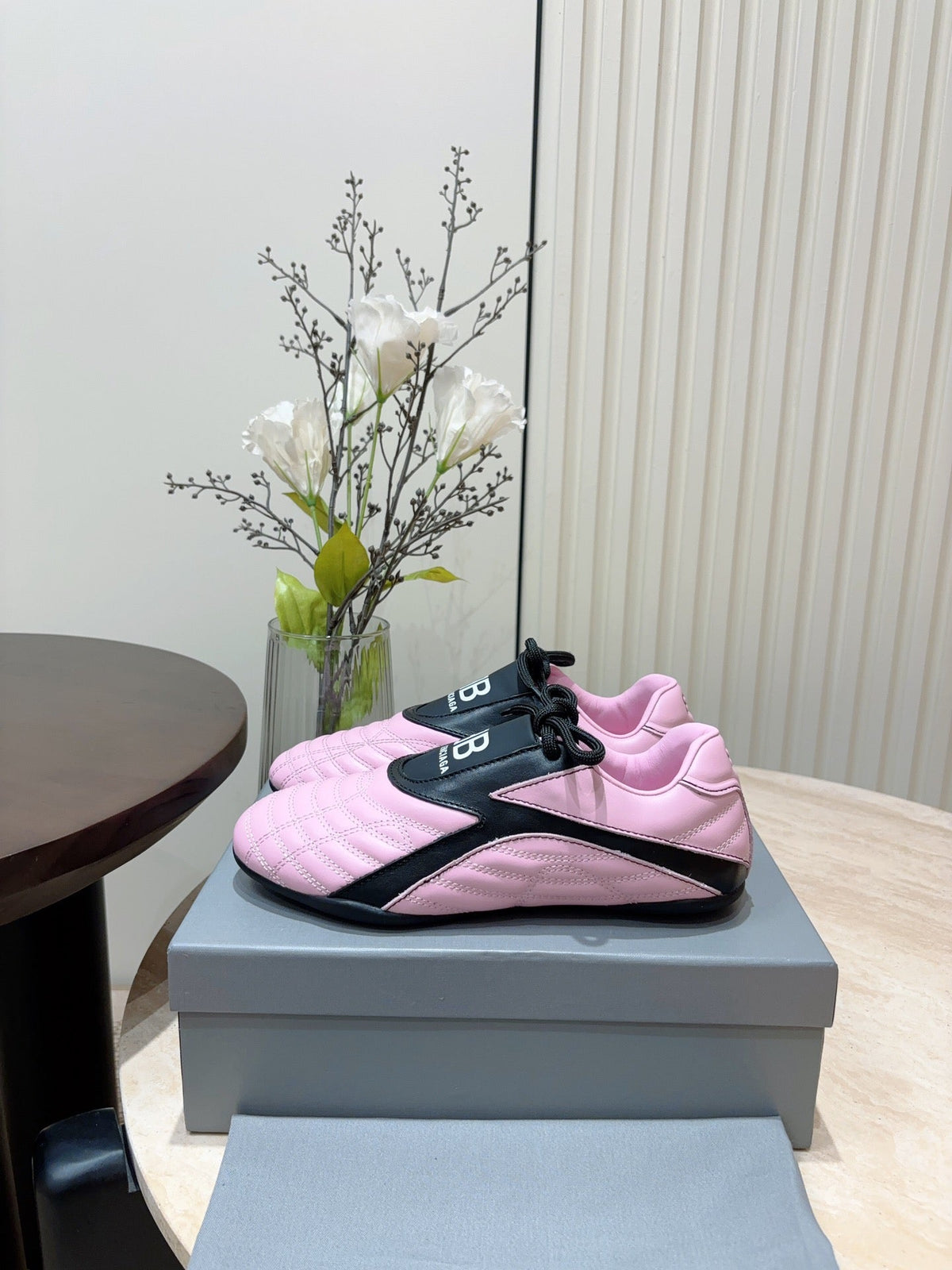 SOCCER SNEAKER IN PINK MIX BLACK QUILTED LAMBSKIN