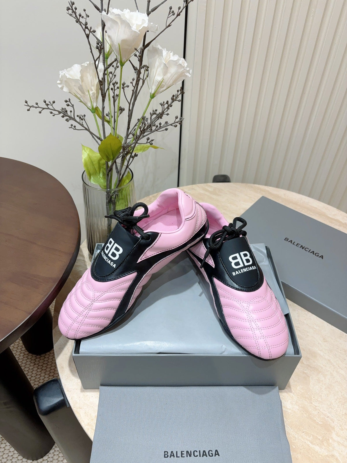 SOCCER SNEAKER IN PINK MIX BLACK QUILTED LAMBSKIN