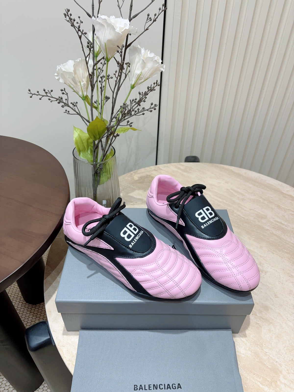 SOCCER SNEAKER IN PINK MIX BLACK QUILTED LAMBSKIN