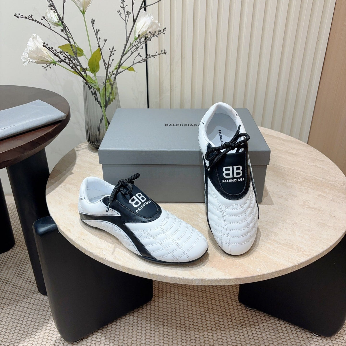 SOCCER SNEAKER IN WHITE MIX BLACK QUILTED LAMBSKIN
