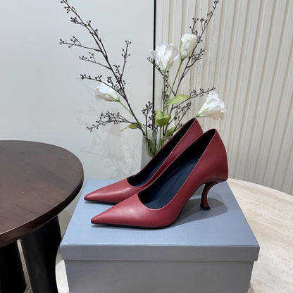 CURVED HEEL SHALLOW MOUTH PUMPS IN CADILLAC CALFSKIN