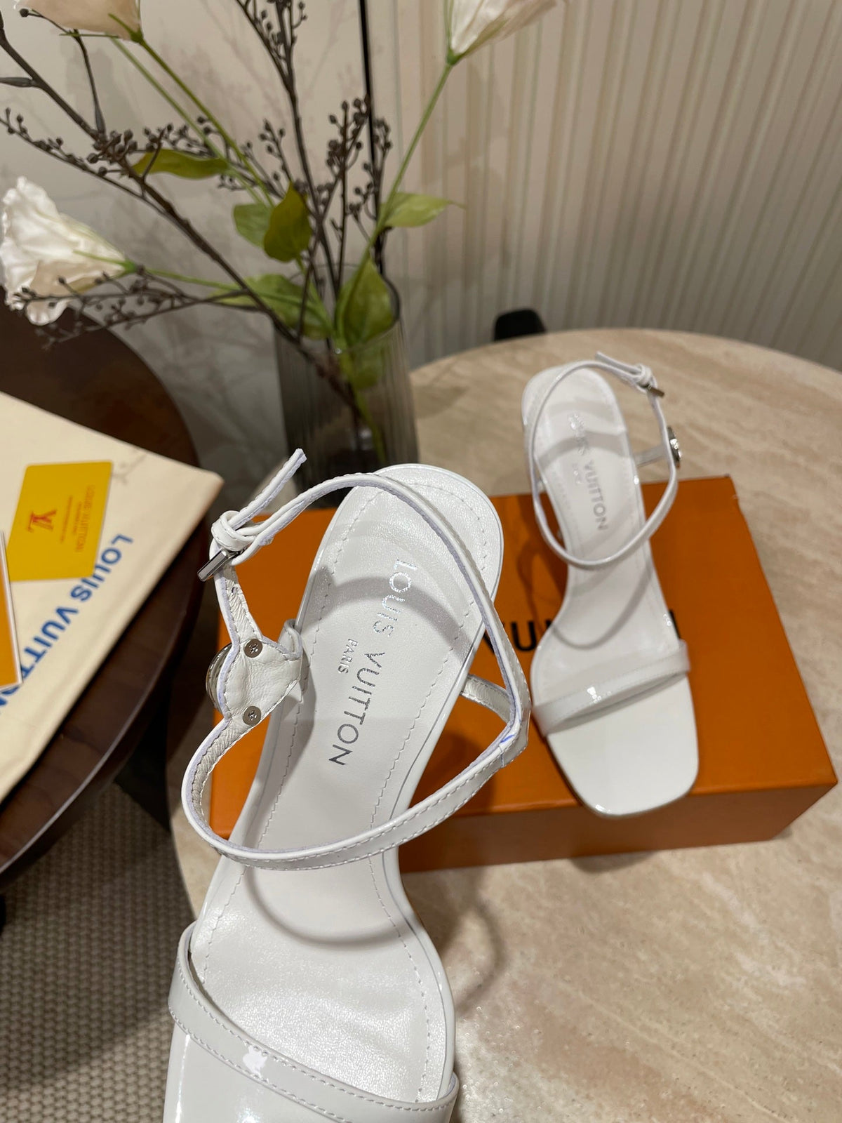 6AM HIGH SANDAL 95 MM IN WHITE PATENT LAMBSKIN