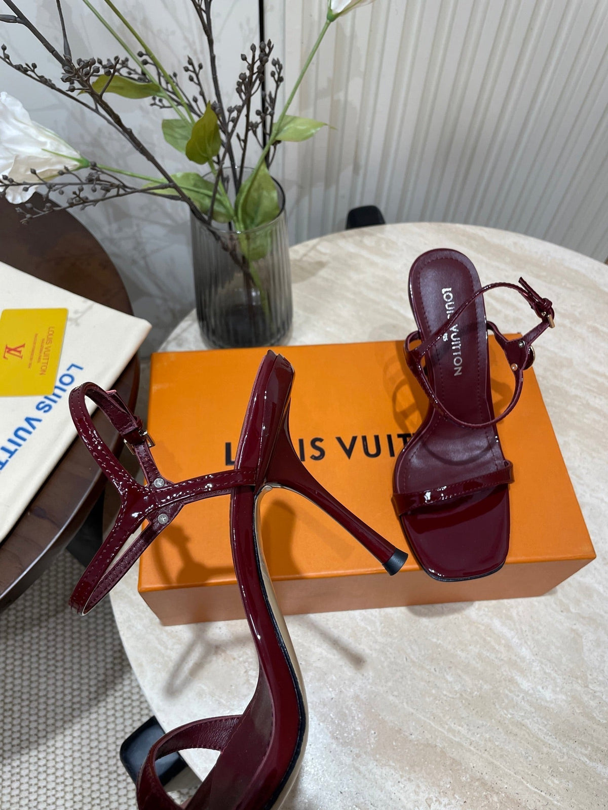 6AM HIGH SANDAL 95 MM IN WINE RED PATENT LAMBSKIN