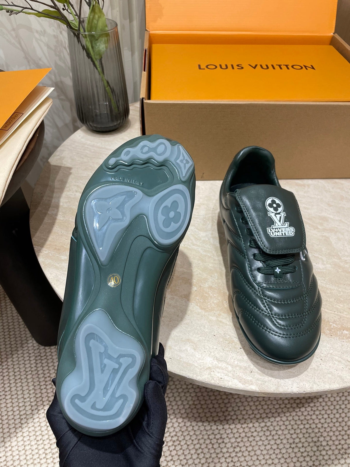 FOOTPRINT SOCCER SNEAKER IN FOREST GREEN CALFSKIN