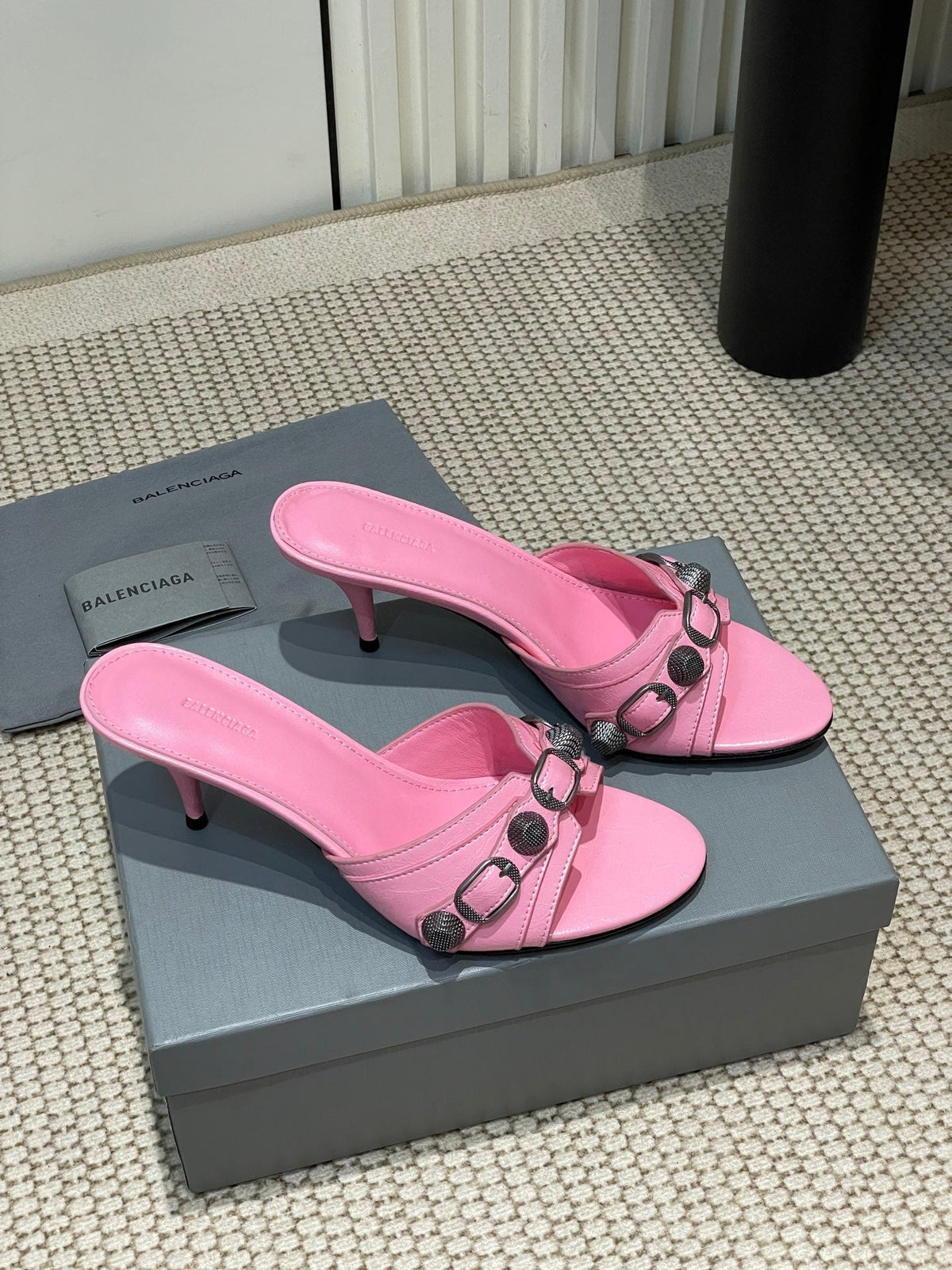 CAGOLE HIGH MULES IN SHOCKING PINK OIL-WAX SHEEPSKIN
