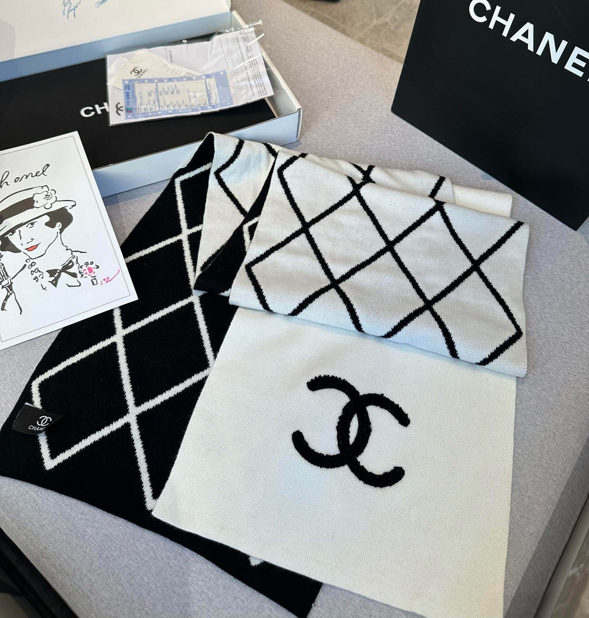 SCARF 180 CM IN BLACK MIX WHITE CASHMERE 401971