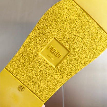 FENDI ROMA SLIDES IN SUNSHINE YELLOW FUSSBETT LAMBSKIN