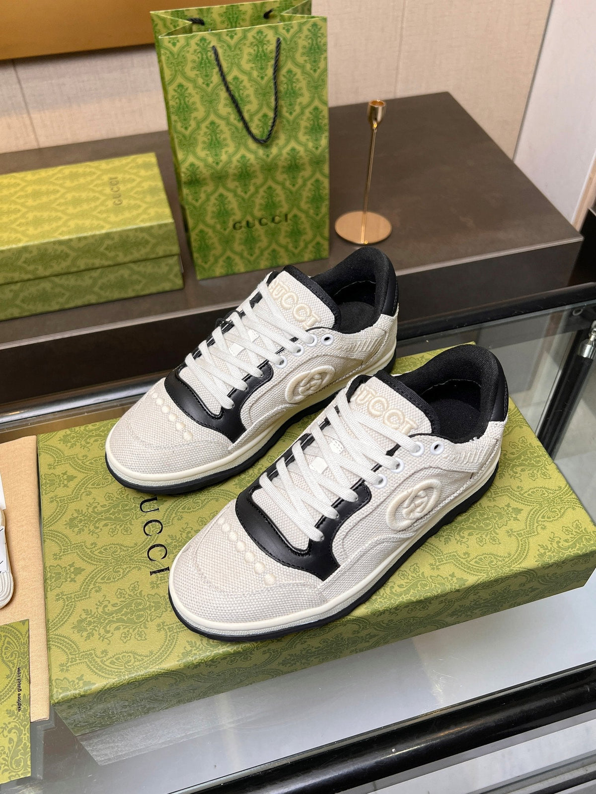 GG MAC80 TRAINER CREAMY WHITE AND BLACK CALFSKIN