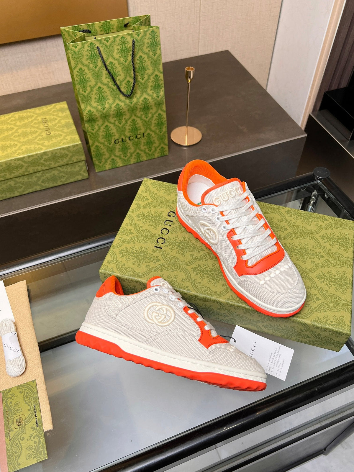 GG MAC80 TRAINER CREAMY WHITE AND ORANGE CALFSKIN