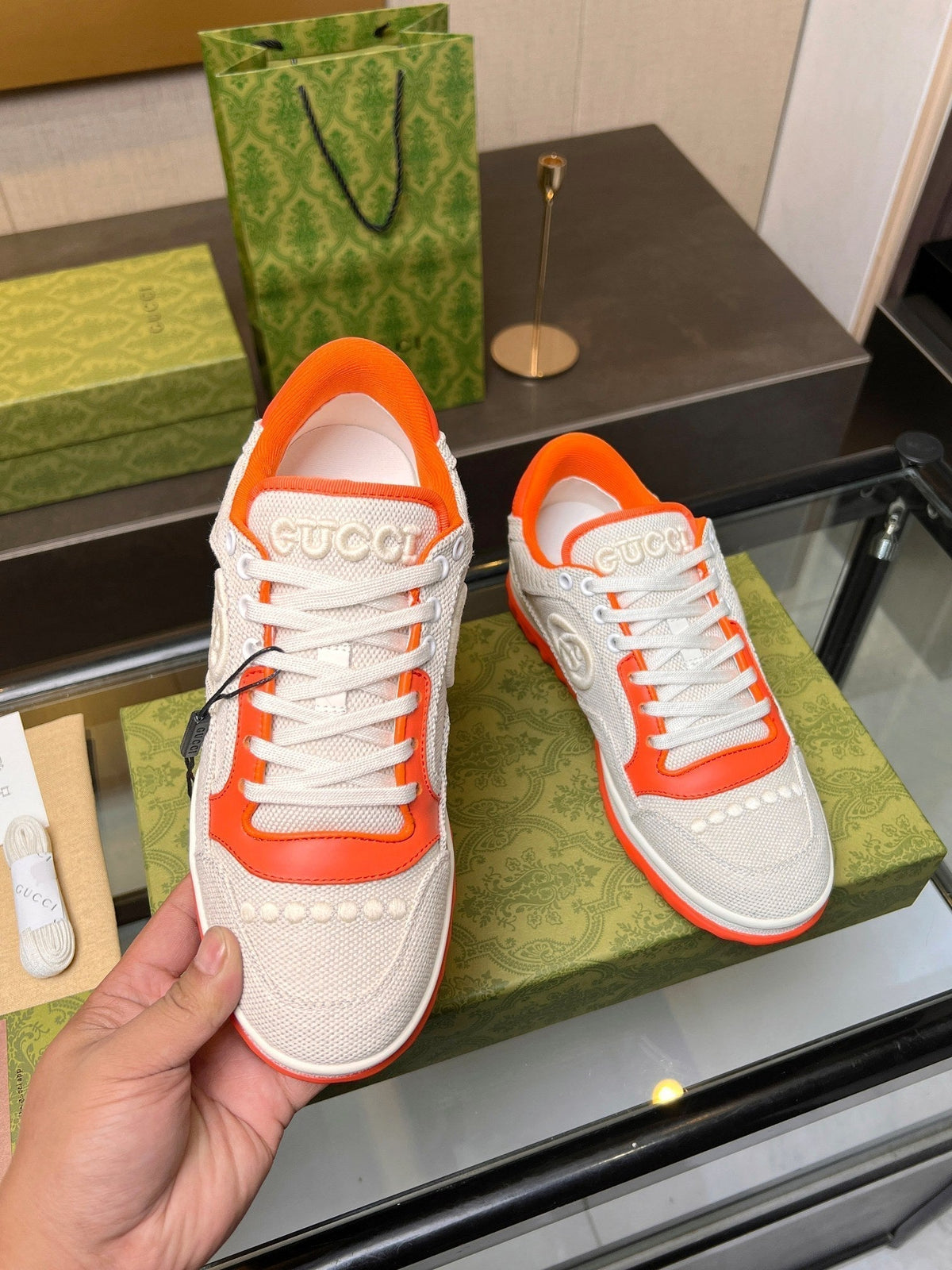 GG MAC80 TRAINER CREAMY WHITE AND ORANGE CALFSKIN