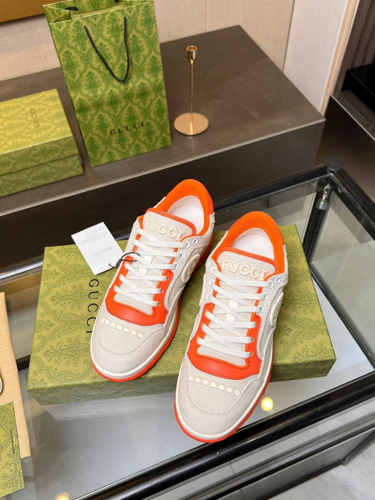 GG MAC80 TRAINER CREAMY WHITE AND ORANGE CALFSKIN