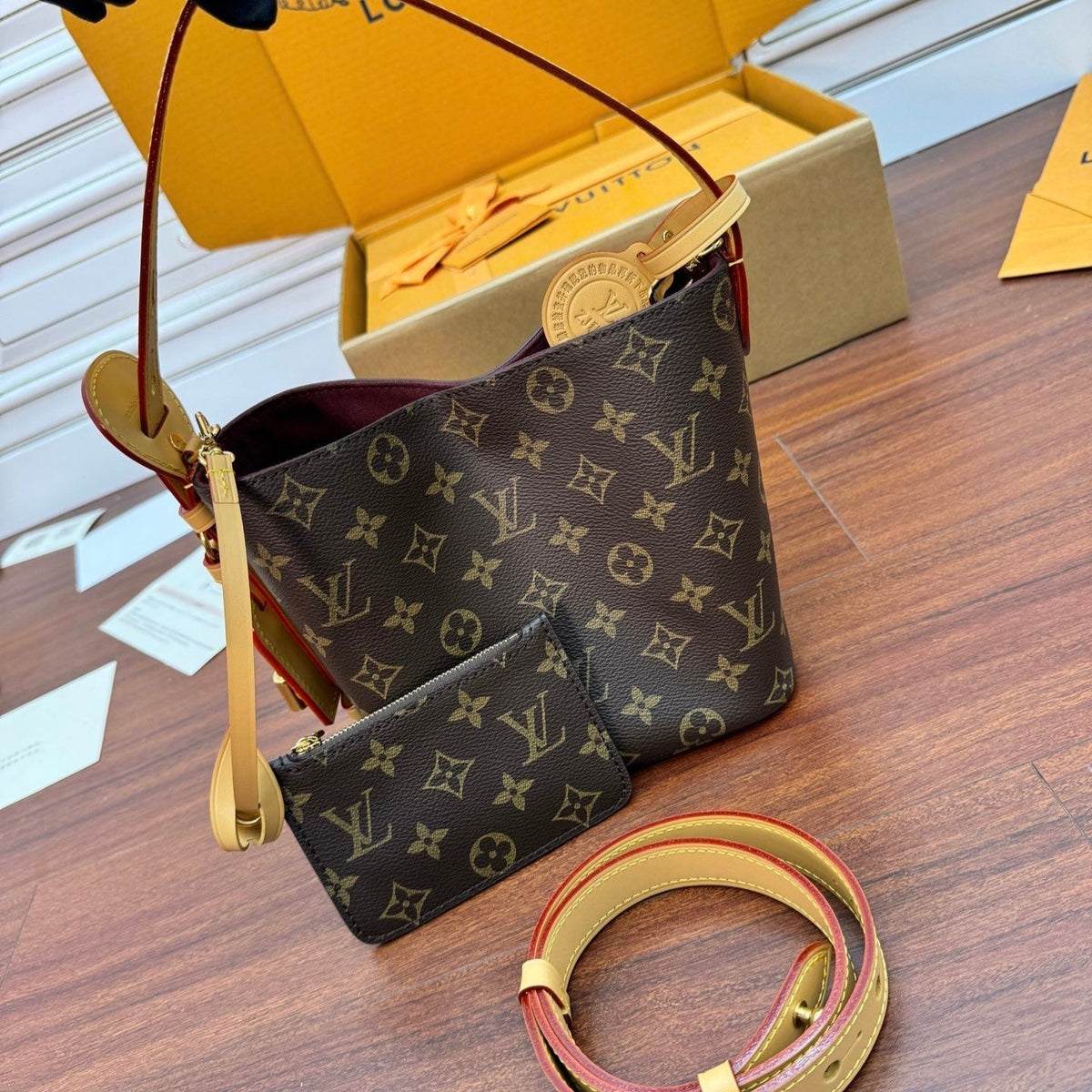 ALL IN BB BAG 18 IN BROWN MONOGRAM COATED CANVAS AND CALFSKIN