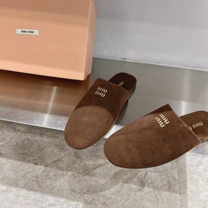 Mules Slippers Pecan Color Lambskin