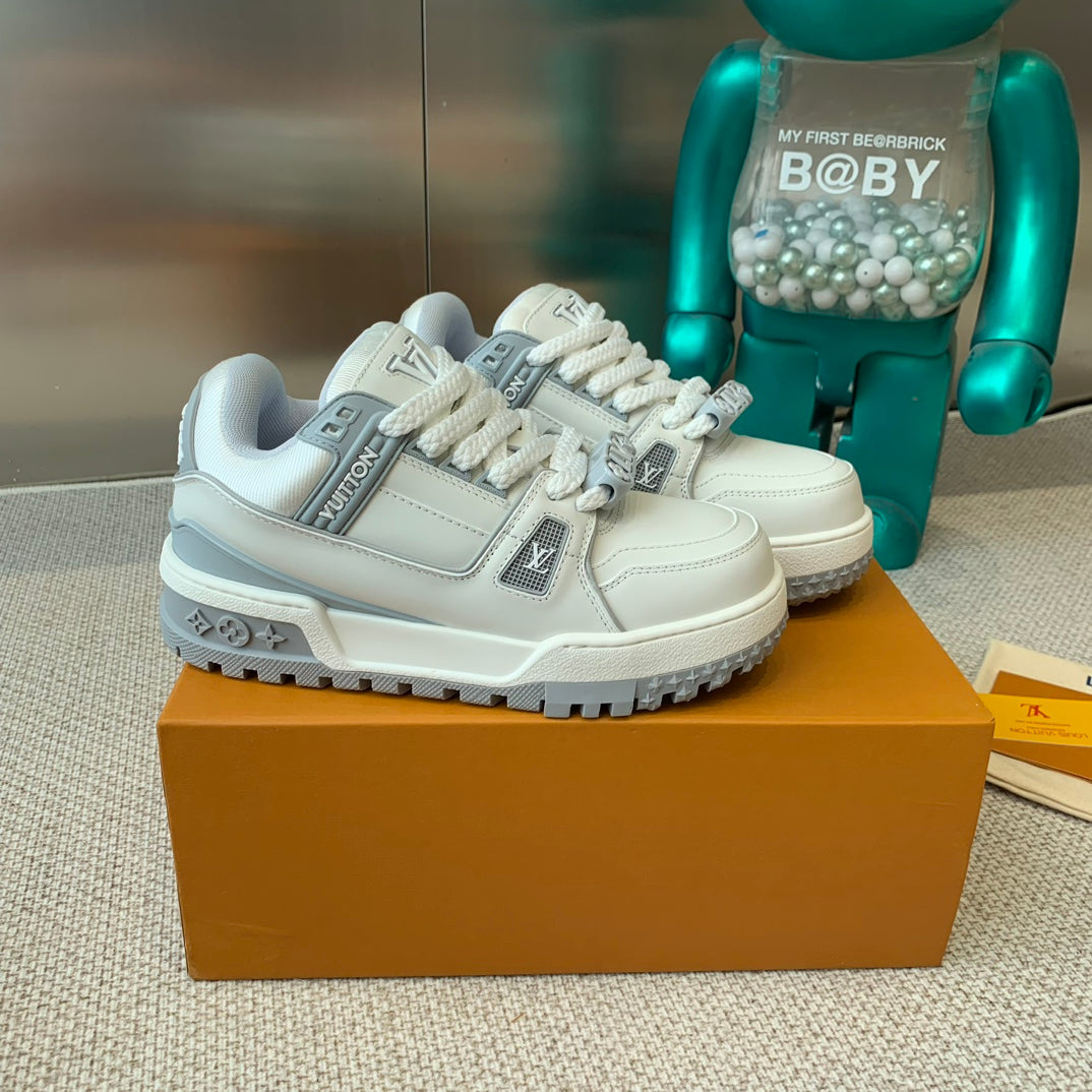 LV TRAINER MAXI SNEAKER IN WHITE MIX DOVE GRAY CALFSKIN