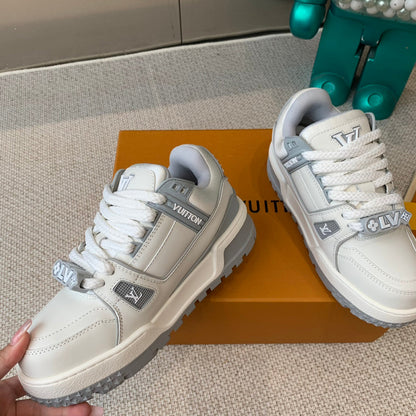 LV TRAINER MAXI SNEAKER IN WHITE MIX DOVE GRAY CALFSKIN