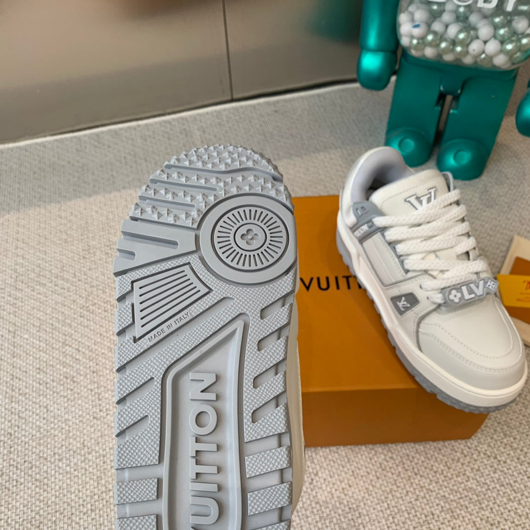 LV TRAINER MAXI SNEAKER IN WHITE MIX DOVE GRAY CALFSKIN