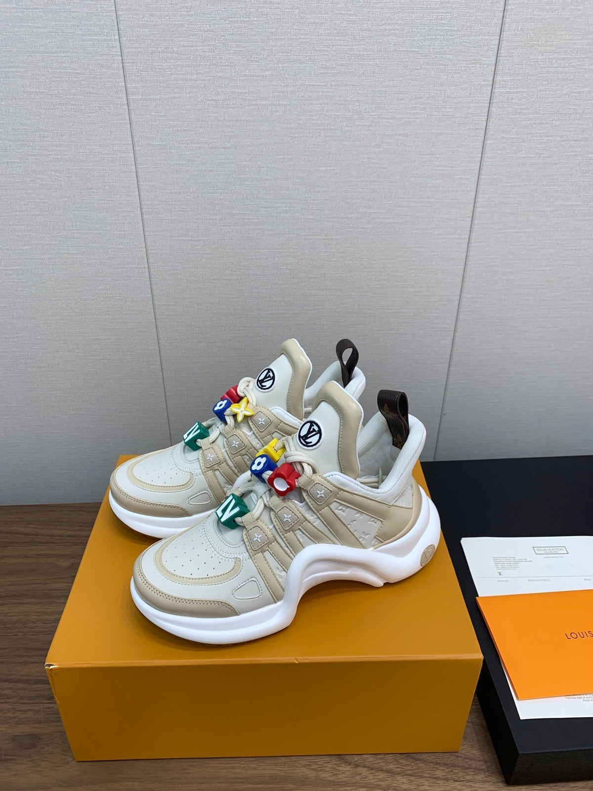 LV ARCHLIGHT SNEAKER BEIGE MIX CAMEL BROWN CALFSKIN