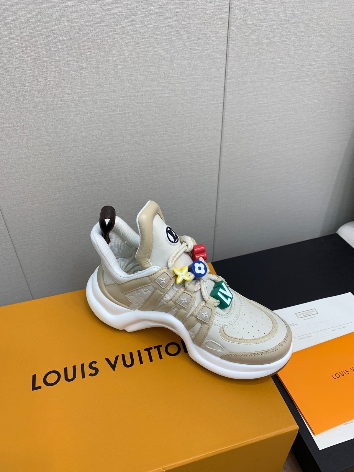LV ARCHLIGHT SNEAKER BEIGE MIX CAMEL BROWN CALFSKIN