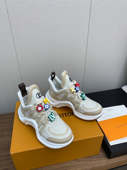 LV ARCHLIGHT SNEAKER BEIGE MIX CAMEL BROWN CALFSKIN