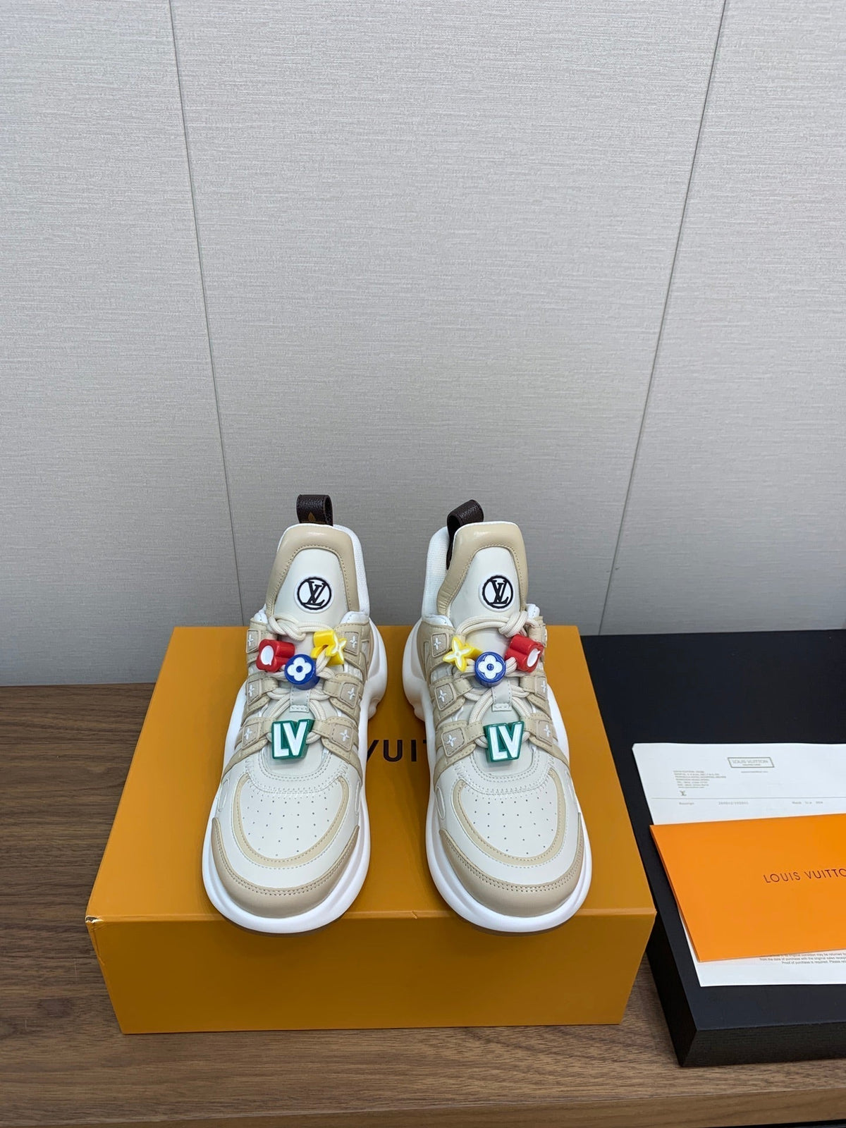 LV ARCHLIGHT SNEAKER BEIGE MIX CAMEL BROWN CALFSKIN