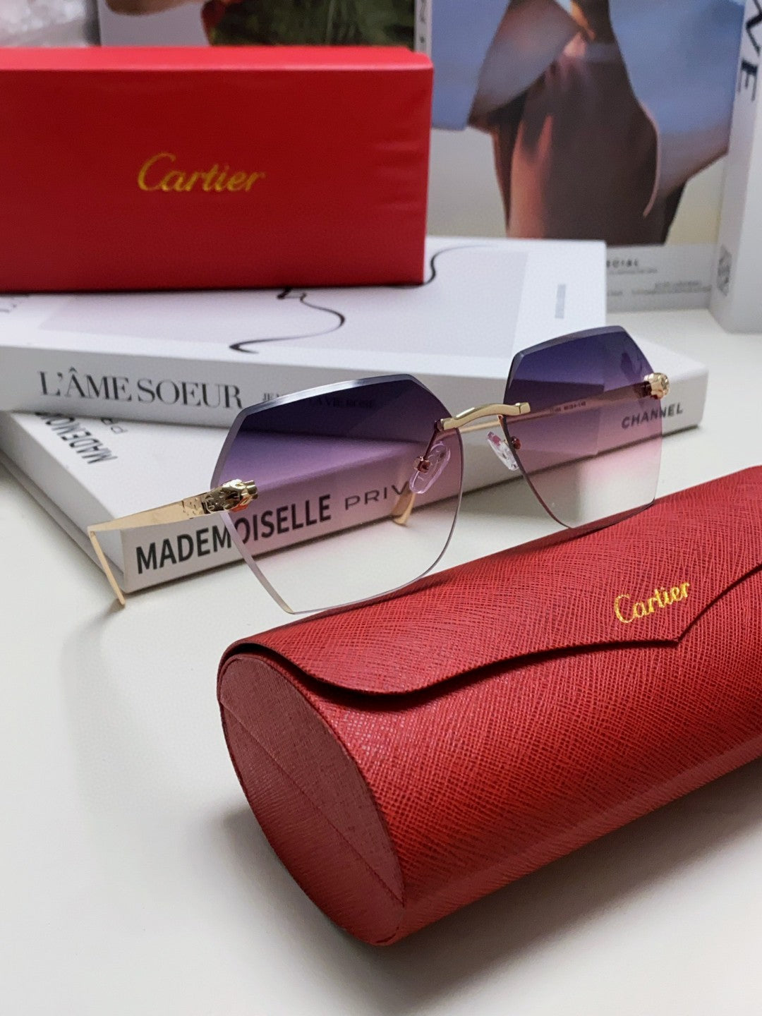 PANTHÈRE RIMLESS GEOMETRIC FRAME SUNGLASSES 562061 IN METAL