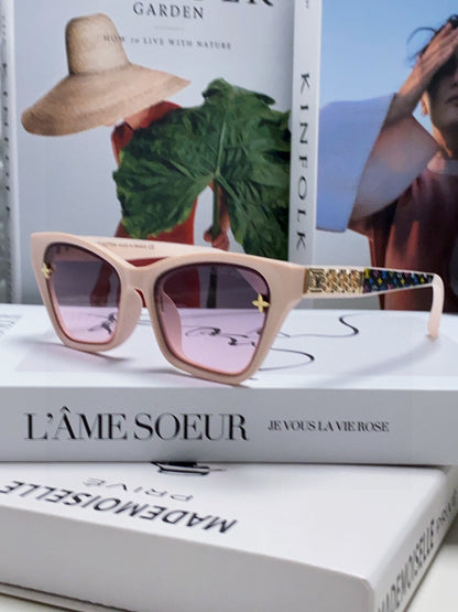 SQUARE SUNGLASSES 581358 IN NUDE PINK ACETATE EMBOSSED MONOGRAM LOGO