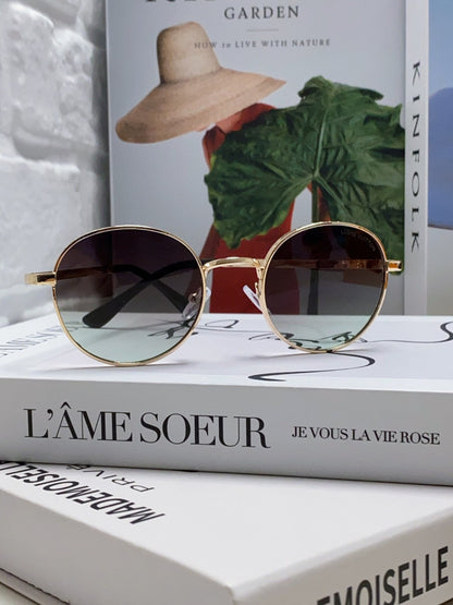 SIGNATURE ROUND SUNGLASS 581381 IN GOLD METAL GREY SMOKE LENSES