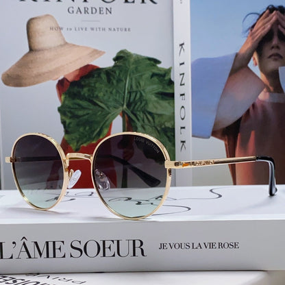 SIGNATURE ROUND SUNGLASS 581381 IN GOLD METAL GREY SMOKE LENSES