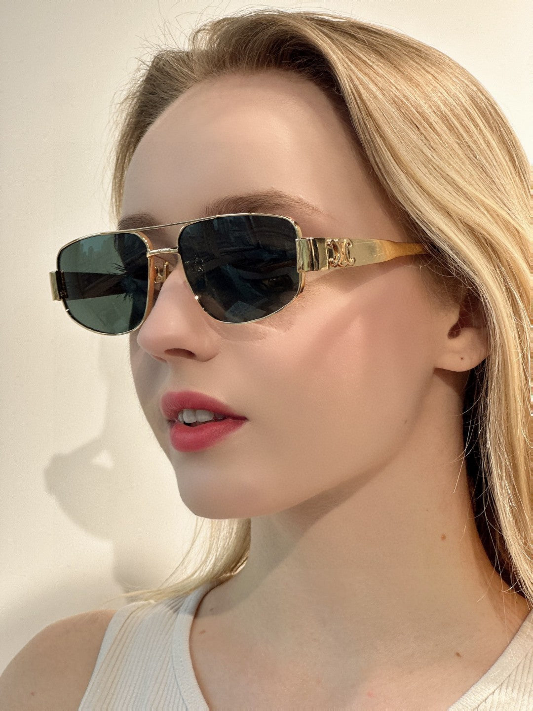 TRIOMPHE SUNGLASS 512997 IN GOLD METAL BLUE LENSES