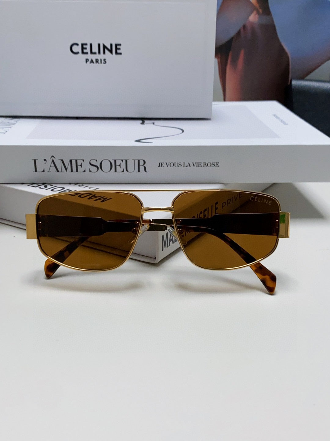 TRIOMPHE SUNGLASS 512998 IN GOLD METAL BROWN LENSES