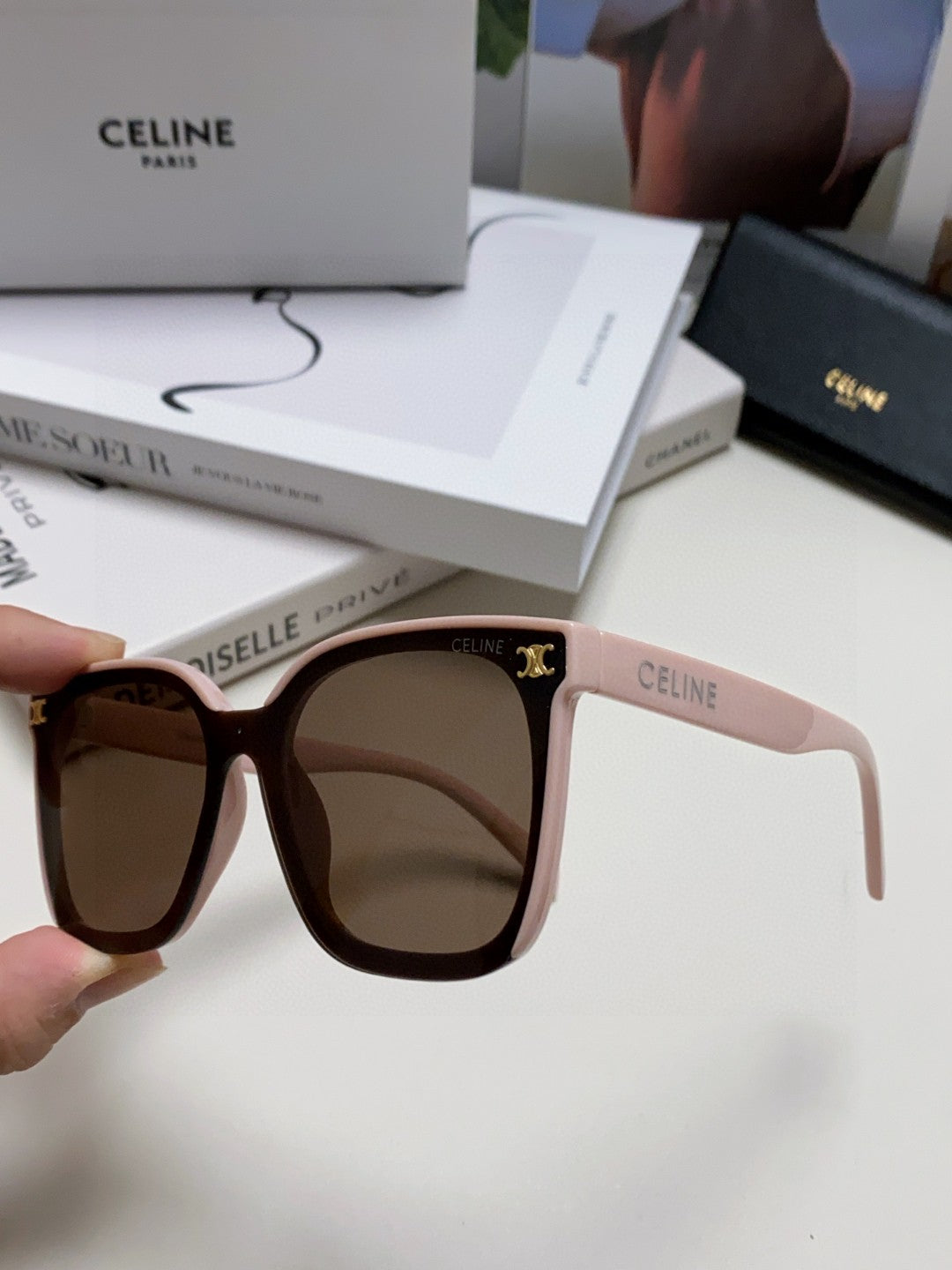 TRIOMPHE SUNGLASSES 552774 IN BABY PINK ACETATE TEXT LOGO