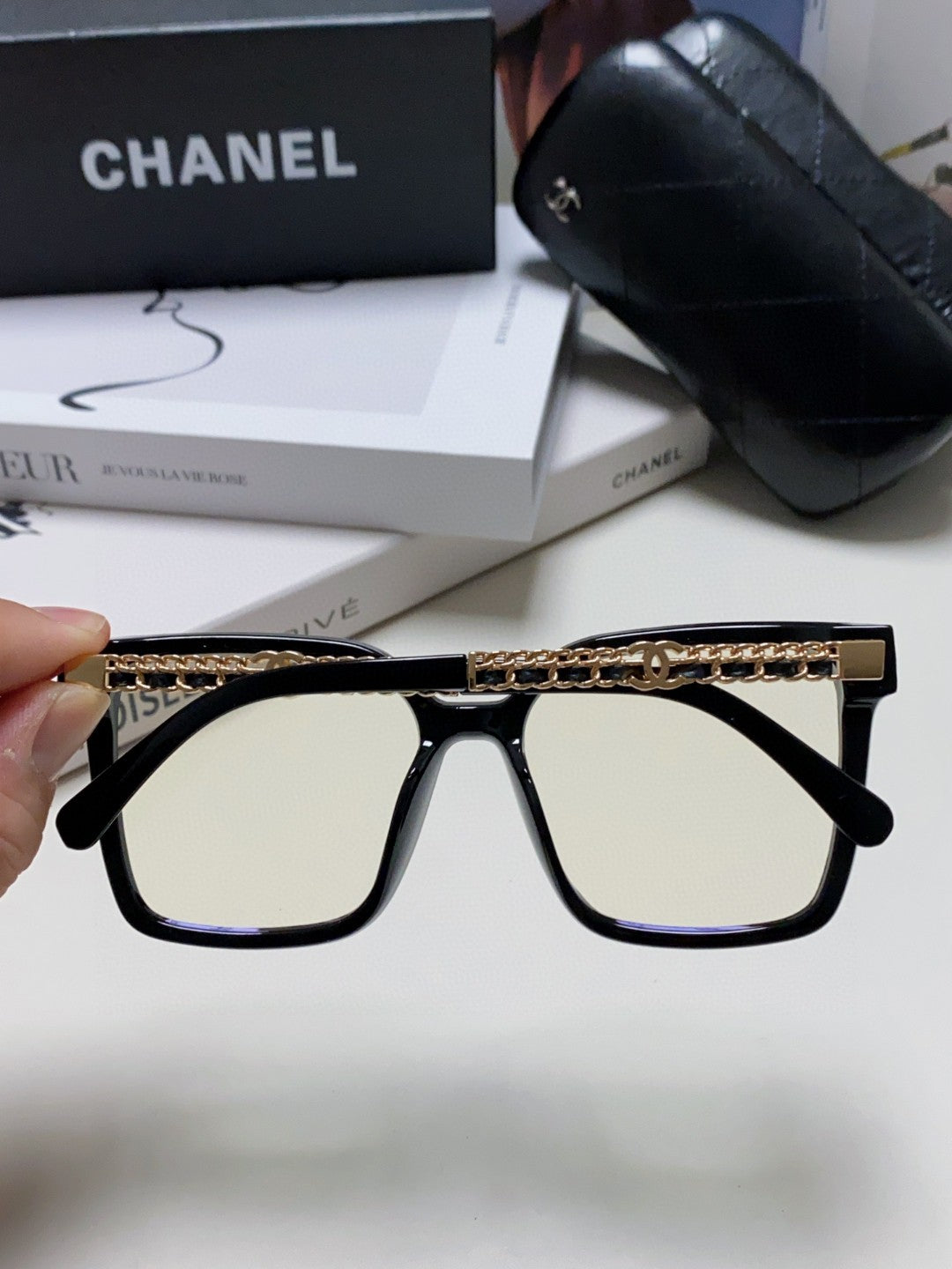 SQUARE SUNGLASSES 632882 IN BLACK ACETATE CLEAR LENSES