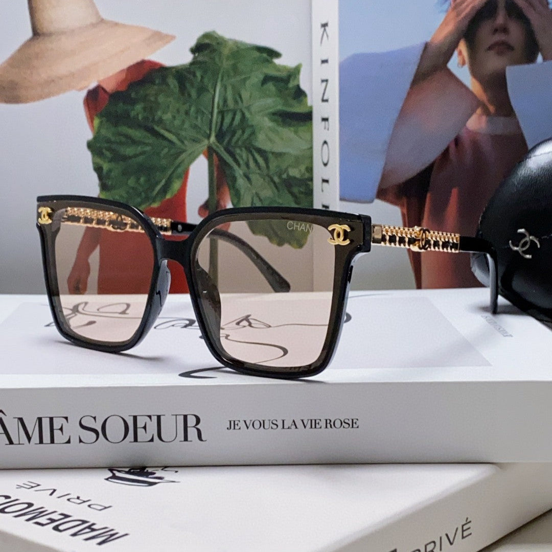 SQUARE SUNGLASSES 632883 IN BLACK ACETATE LIGHT BROWN LENSES