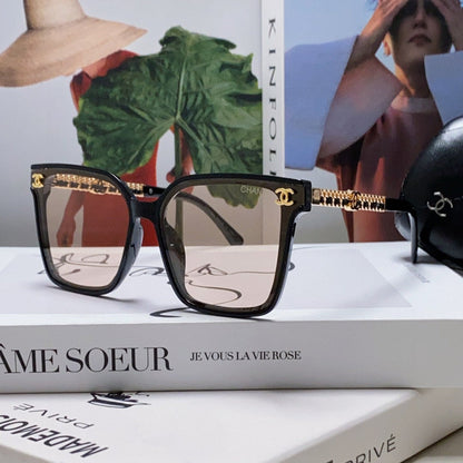 SQUARE SUNGLASSES 632883 IN BLACK ACETATE LIGHT BROWN LENSES
