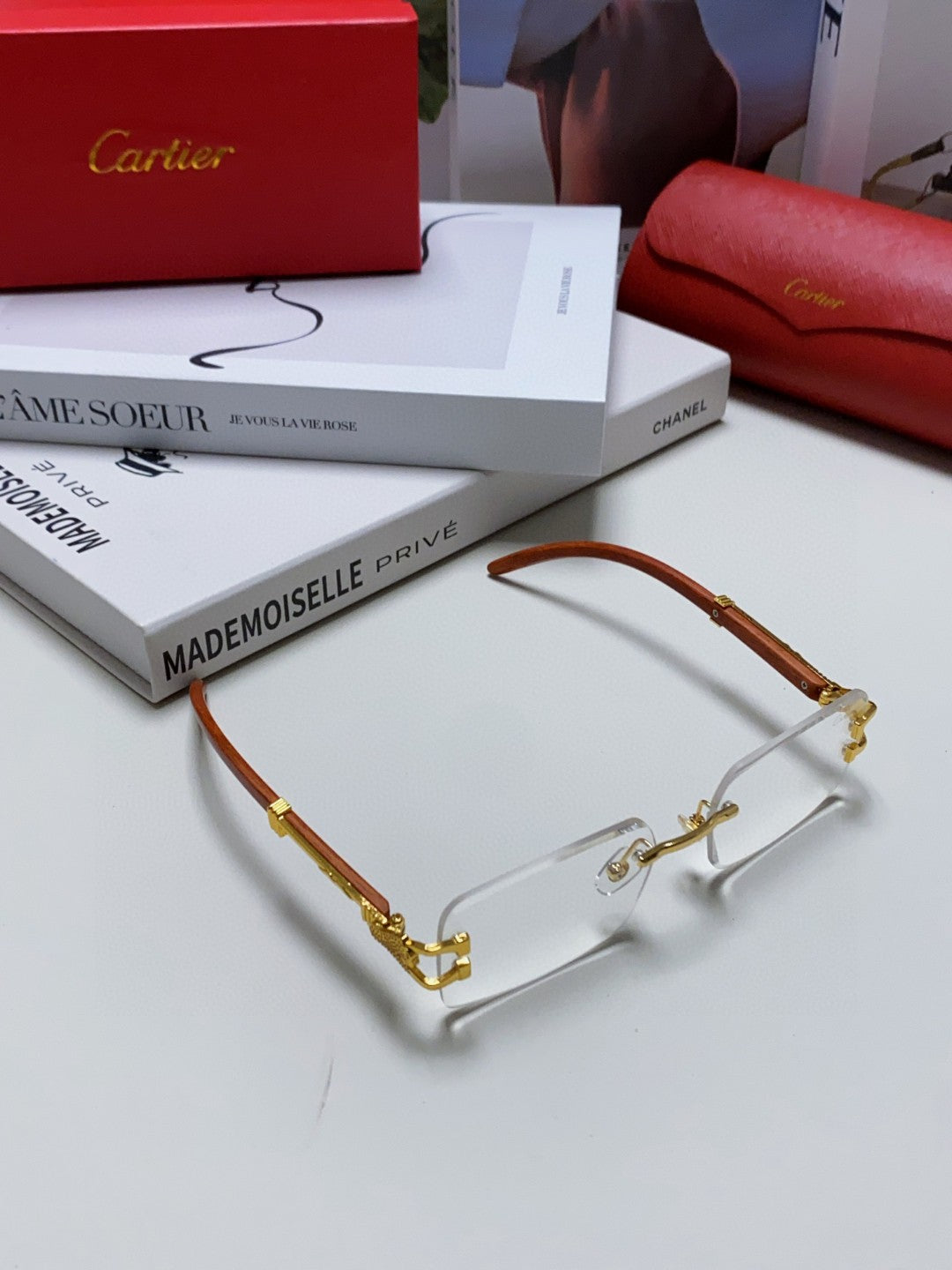 PANTHÈRE RECTANGULAR FRAME SUNGLASSES 555891 IN METAL AND WOODEN