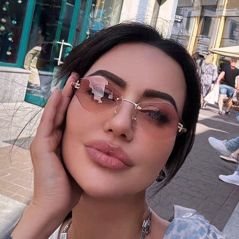 SKY RIMLESS TRIANGLE FRAME SUNGLASSES 566724 IN METAL
