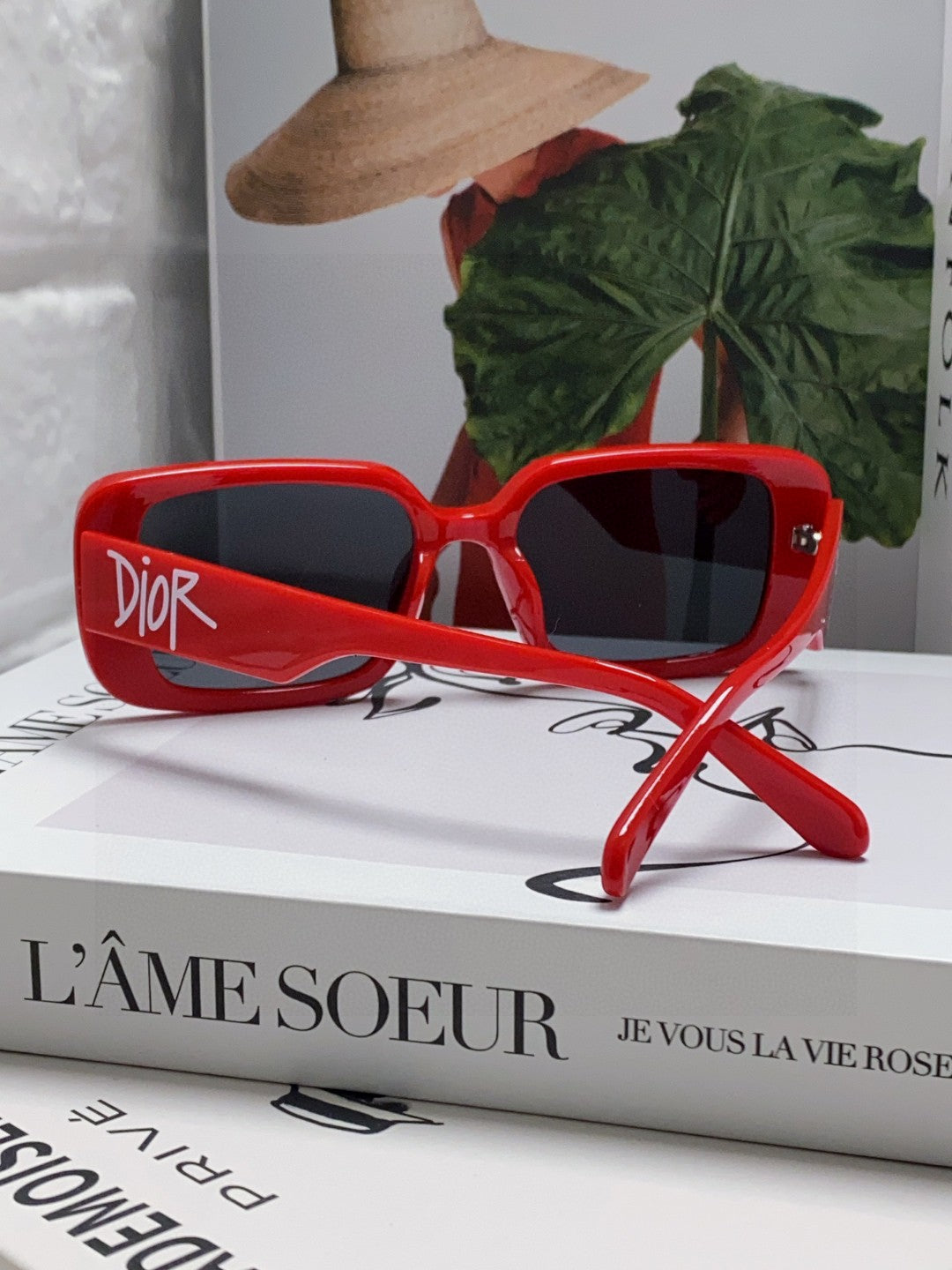 MONTAIGNE SUNGLASS 571592 IN RED ACETATE TEXT LOGO