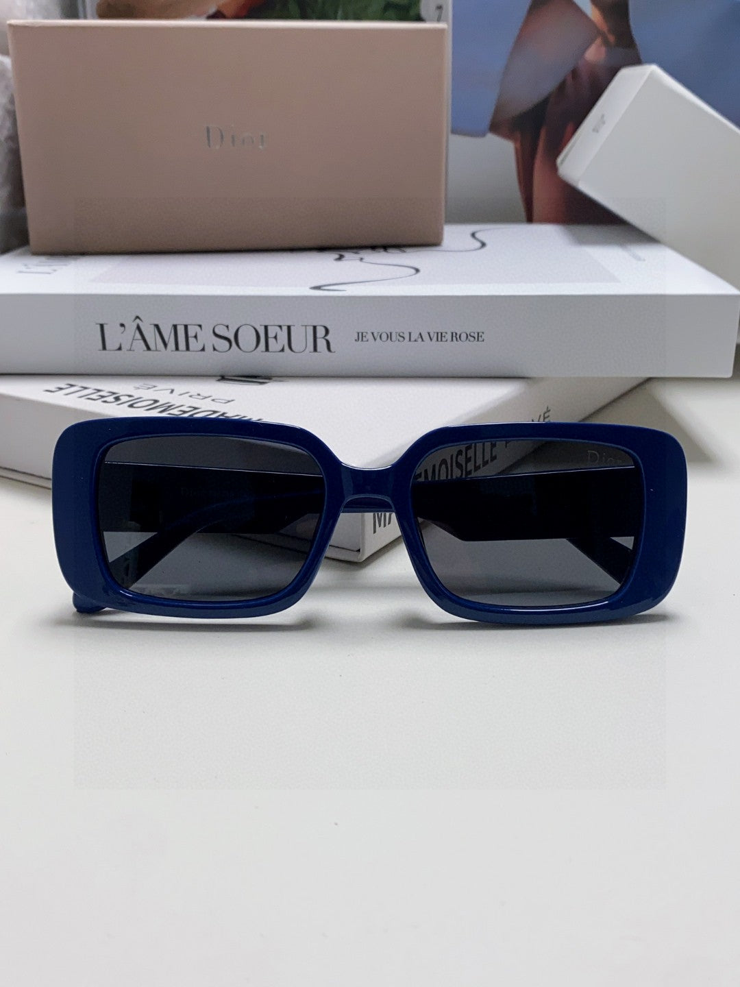 MONTAIGNE SUNGLASS 571595 IN BLUE ACETATE TEXT LOGO